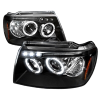 1999 - 2004 Jeep Grand Cherokee Projector LED Halo Headlights - Black