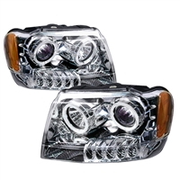 1999 - 2004 Jeep Grand Cherokee Projector LED Halo Headlights - Chrome