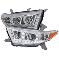 2011 - 2013 Toyota Highlander Projector DRL Headlights - Chrome