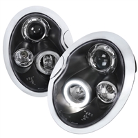 2002 - 2006 Mini Cooper HB Projector LED Halo Headlights - Black