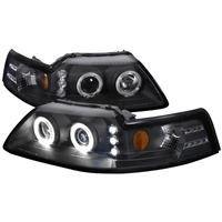 1999 - 2004 Ford Mustang Projector LED Halo Headlights - Black