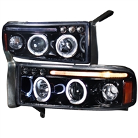 1994 - 2001 Dodge Ram 1500 Projector LED Halo Headlights - Black/Smoke