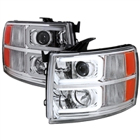 2007 - 2014 Chevy Silverado HD Projector Light Bar DRL Headlights - Chrome