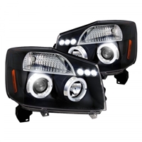 2004 - 2014 Nissan Titan Projector LED Halo Headlights - Black