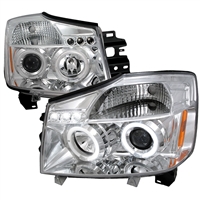 2004 - 2014 Nissan Titan Projector LED Halo Headlights - Chrome