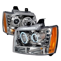 2007 - 2013 Chevy Avalanche Projector CCFL Halo Headlights - Chrome