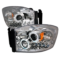 2006 - 2008 Dodge Ram 1500 Projector CCFL Halo Headlights - Chrome