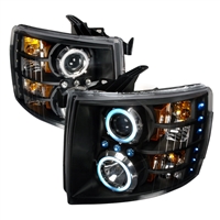 2007 - 2014 Chevy Silverado HD Projector CCFL Halo Headlights - Black
