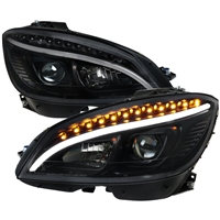 2008 - 2011 Mercedes C-Class Projector Light Bar DRL Headlights - Black