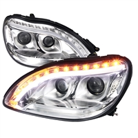 2000 - 2006 Mercedes S-Class Projector DRL LED Halo Headlights - Chrome