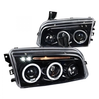 2006 - 2010 Dodge Charger Projector LED Halo Headlights - Gloss Black