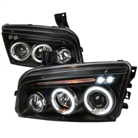 2006 - 2010 Dodge Charger Projector LED Halo Headlights - Black