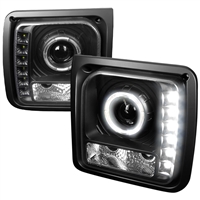 1997 - 1998 Jeep Cherokee Projector DRL LED Halo Headlights - Black