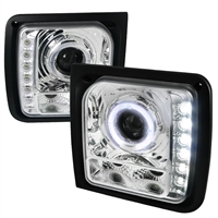 1997 - 1998 Jeep Cherokee Projector DRL LED Halo Headlights - Chrome