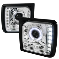 1999 - 2001 Jeep Cherokee Projector DRL LED Halo Headlights - Chrome