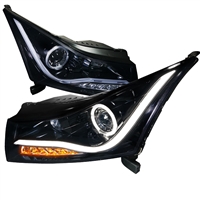 2011 - 2014 Chevy Cruze Projector Light Bar DRL LED Halo Headlights - Black/Smoke