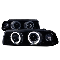 1992 - 1998 BMW 3-Series E36 2Dr Projector LED Halo Headlights - Black/Smoke