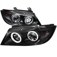 2006 - 2008 BMW 3-Series E90 Projector LED Halo Headlights - Black