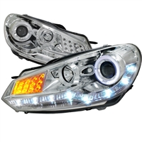 2010 - 2014 Volkswagen Golf / GTI Projector DRL LED Halo Headlights - Chrome