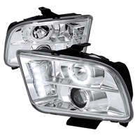 2005 - 2009 Ford Mustang Projector DRL LED Halo Headlights - Chrome