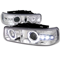 1999 - 2002 Chevy Silverado Projector LED Halo Headlights - Chrome