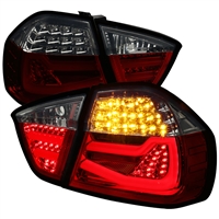 2006 - 2008 BMW 3-Series E90 LED Light Bar Tail Lights - Red/Smoke
