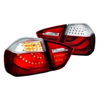 2006 - 2008 BMW 3-Series E90 LED Light Bar Tail Lights - Red/Chrome