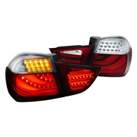 2009 - 2013 BMW 3-Series E90 LED Light Bar Tail Lights - Red/Chrome