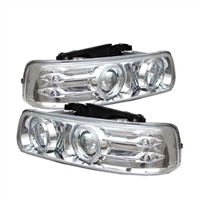 2000 - 2002 Chevy Silverado HD Projector LED Halo Headlights - Chrome