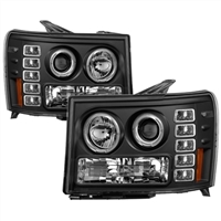 2007 - 2014 GMC Sierra HD Projector LED Halo Headlights - Black