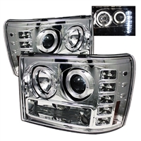 2007 - 2014 GMC Sierra HD Projector LED Halo Headlights - Chrome