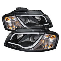 2006 - 2008 Audi A3 Projector Light Tube DRL Headlights - Black