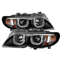 2002 - 2006 BMW 3-Series E46 4DR Projector 3D Halo Headlights - Black