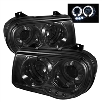 2005 - 2010 Chrysler 300C Projector LED Halo Headlights - Smoke