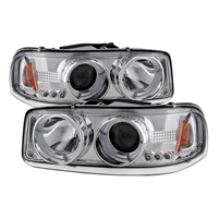 1999 - 2007 GMC Sierra Projector LED Halo Headlights - Chrome