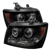 2007 - 2014 Chevy Tahoe Projector LED Halo Headlights - Black/Smoke
