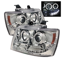 2007 - 2014 Chevy Tahoe Projector LED Halo Headlights - Chrome