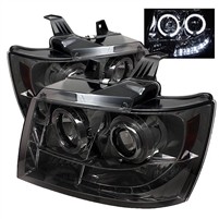 2007 - 2013 Chevy Avalanche Projector LED Halo Headlights - Smoke