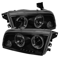 2006 - 2010 Dodge Charger Projector LED Halo Headlights - Black/Smoke