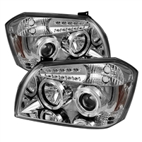 2005 - 2007 Dodge Magnum Projector LED Halo Headlights - Chrome