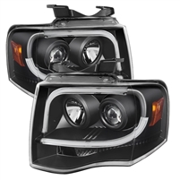 2007 - 2013 Ford Expedition Projector Light Tube DRL Headlights - Black