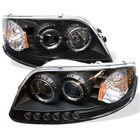 1997 - 2002 Ford Expedition 1PC Projector LED Halo Headlights - Black