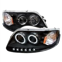 1997 - 2003 Ford F-150 1PC Projector CCFL Halo Headlights - Black