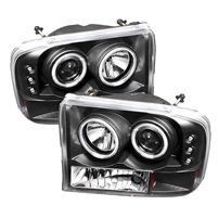 1999 - 2004 Ford Super Duty 1PC Projector CCFL Halo Headlights - Black