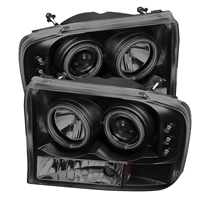 1999 - 2004 Ford Super Duty 1PC Projector CCFL Halo Headlights - Black/Smoke