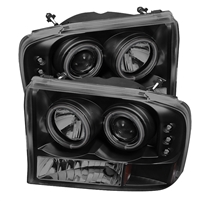 2000 - 2004 Ford Excursion 1PC Projector CCFL Halo Headlights - Black/Smoke