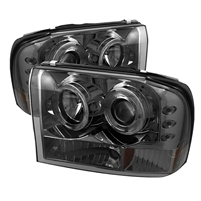 1999 - 2004 Ford Super Duty 1PC Projector LED Halo Headlights - Smoke