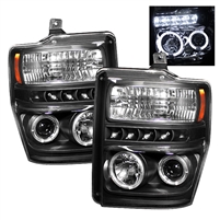 2008 - 2010 Ford Super Duty Projector LED Halo Headlights - Black