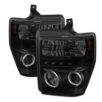 2008 - 2010 Ford Super Duty Projector LED Halo Headlights - Black/Smoke