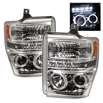 2008 - 2010 Ford Super Duty Projector LED Halo Headlights - Chrome